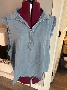 LOFT Light Blue Sleeveless Denim Henley Camisole